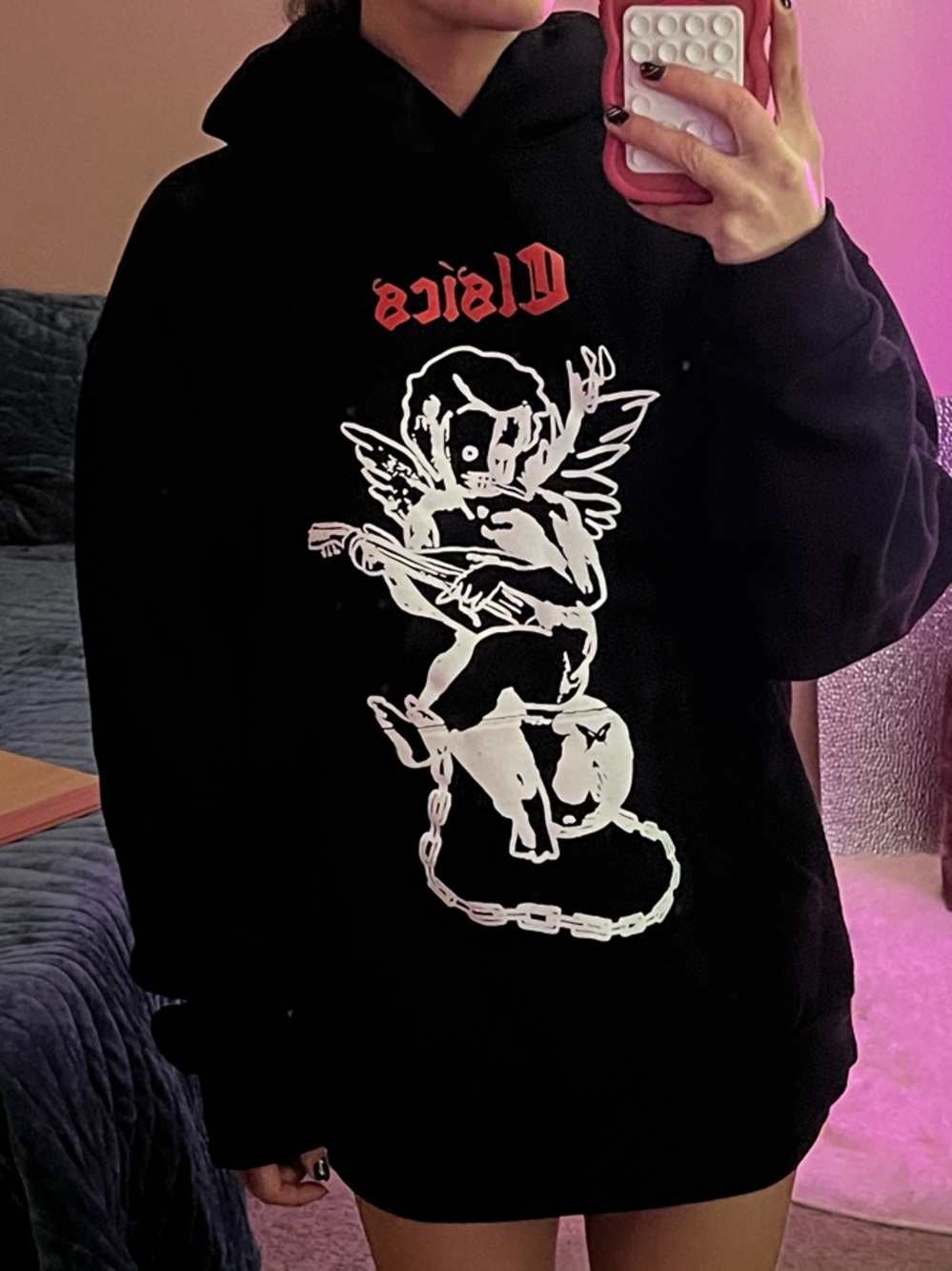 Goth Cherub Graphic Hoodie Sweatshirt Black S/M/L/XL New Unisex